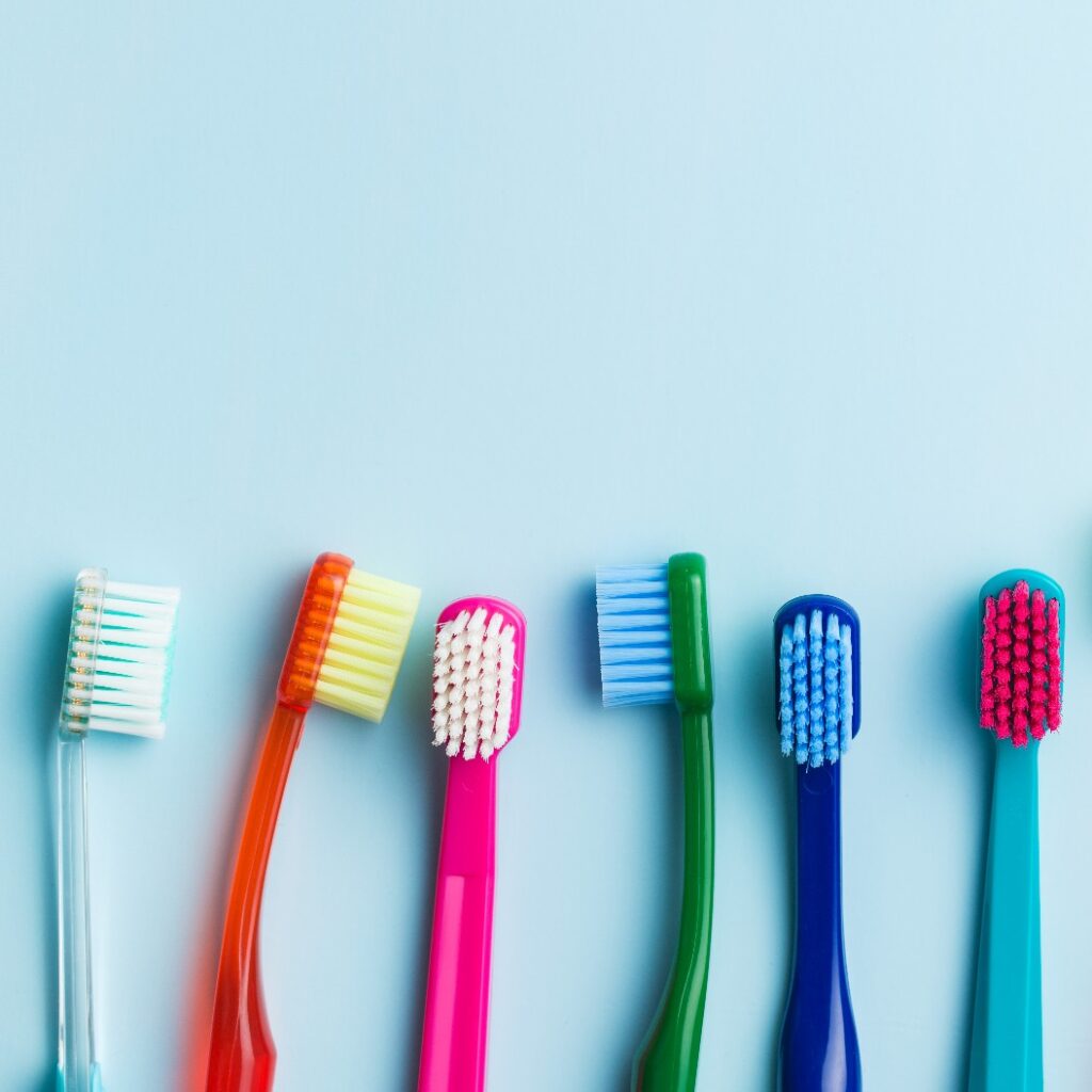 Colorful toothbrushes.