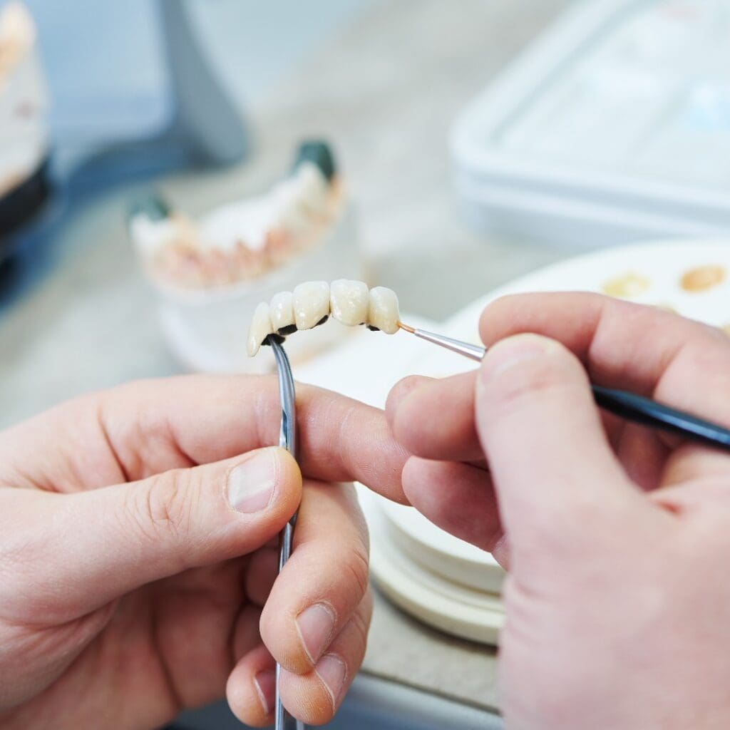 dental prosthesis work. Painting teeth